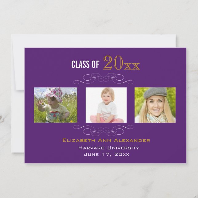 Graduation Three Photos Party Invitation (Front)