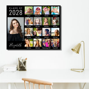 Graduation Through The Years 17 Photo Script Faux Canvas Print