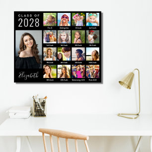 Graduation Through The Years 17 Photo Script Faux Canvas Print