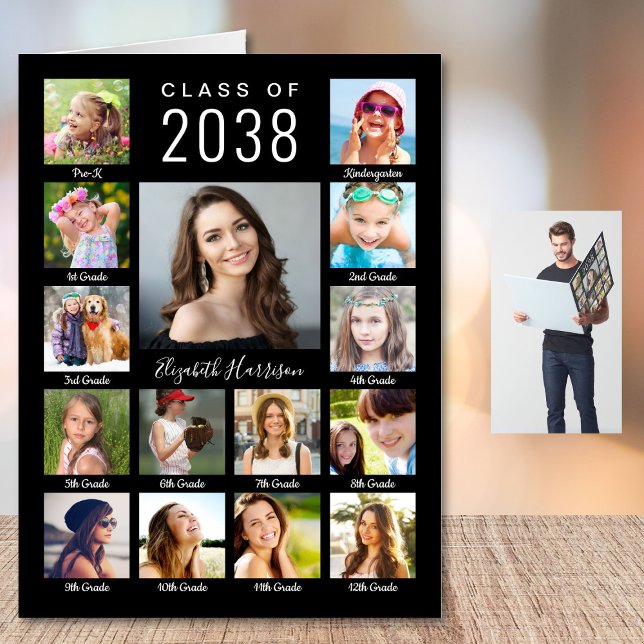 Graduation Through The Years Photo Collage Black Card (Creator Uploaded)