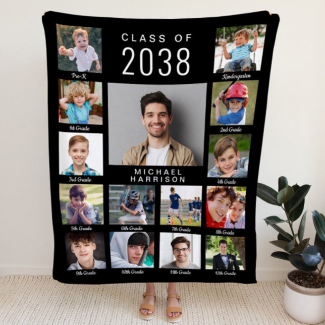 Graduation Through The Years Photo Collage Black Fleece Blanket (Creator Uploaded)