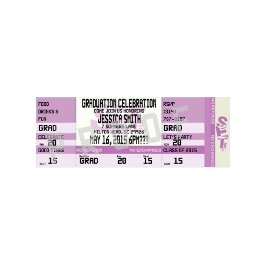 GRADUATION TICKET INVITATIONS-Qty of 20 Tickets (Front)