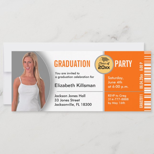 Graduation Ticket Party Invitation TKT313 Orange (Front)