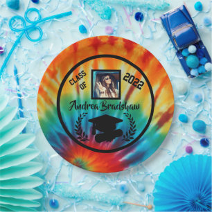 Graduation Tie Dye Round Paper Plates