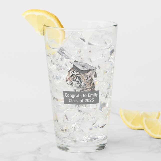 Graduation Tiger Personalized Glass Cup (Front Ice)