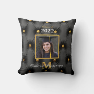 Graduation Traditional Black and Gold Tufted Throw Pillow