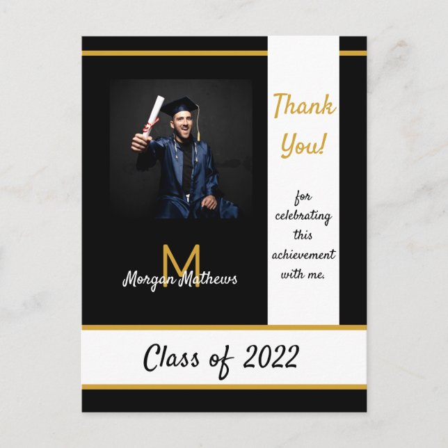 Graduation Traditional Black Thank You Postcard (Front)