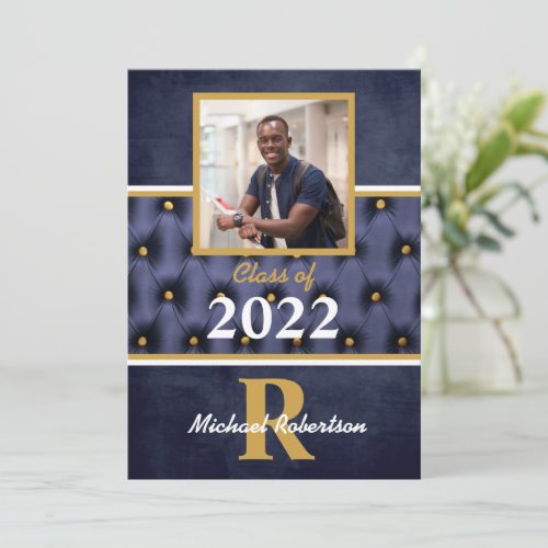 Graduation Traditional Navy Gold Tufted Invitation