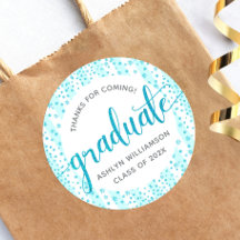 Graduation Turquoise Blue Glitter Confetti Script 