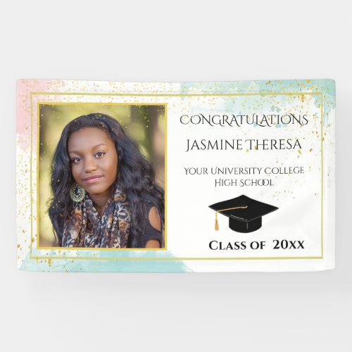 Graduation Turquoise Pink White Gold Confetti Banner