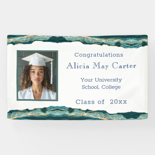 Graduation Turquoise Teal Gold Marble Border Banner