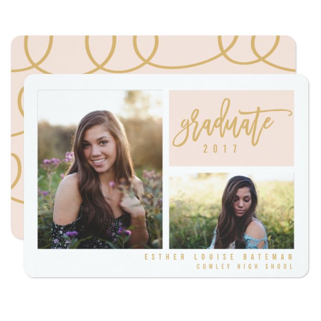 GRADUATION TWIN PHOTO-BLUSH AND GOLD CARD (front side)