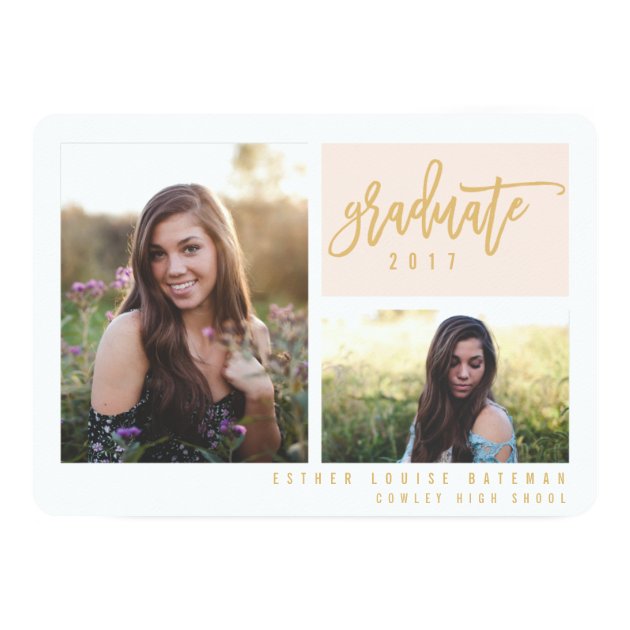GRADUATION TWIN PHOTO-BLUSH AND GOLD CARD