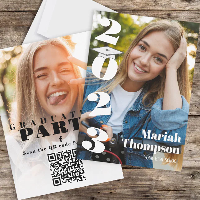 Graduation Typography Photo QR Code Social Media Invitation Zazzle