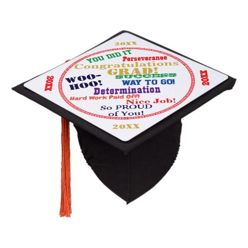 Graduation Typography Red Gold Green YEAR Graduation Cap Topper