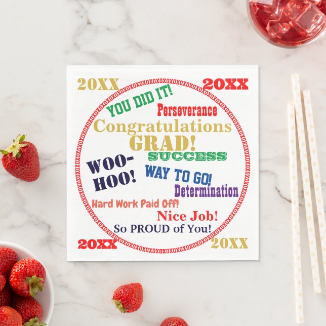 Graduation Typography Red Gold YEAR Napkins (Insitu)