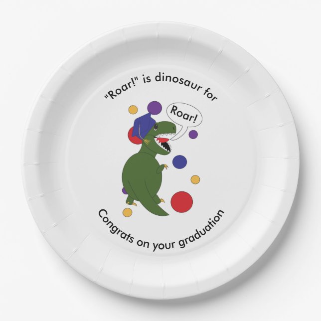 Graduation Tyrannosaurus Rex Personalize Paper Plates (Front)