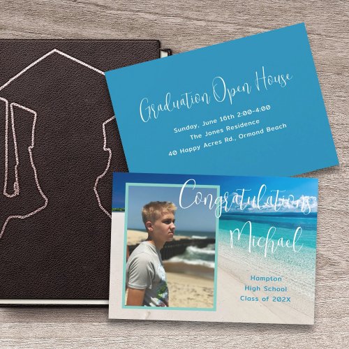 Graduation Unisex Tropical Beach Open House Invitation