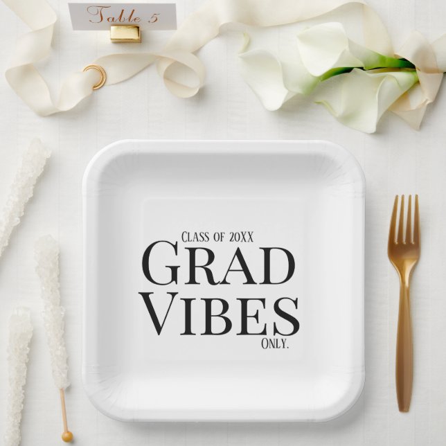  Graduation Vibes Only white/black Paper Plates (Wedding)