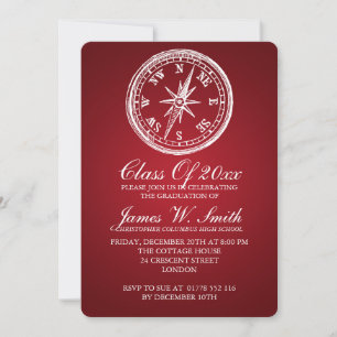 Graduation Vintage Compass Red Invitation
