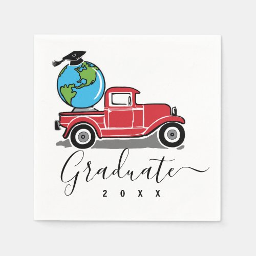 Graduation Vintage Truck Globe Grad Hat Napkins