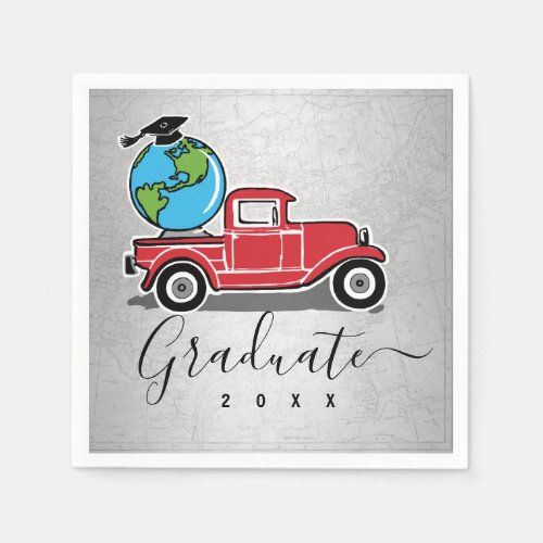 Graduation Vintage Truck Grad Cap Globe Napkins