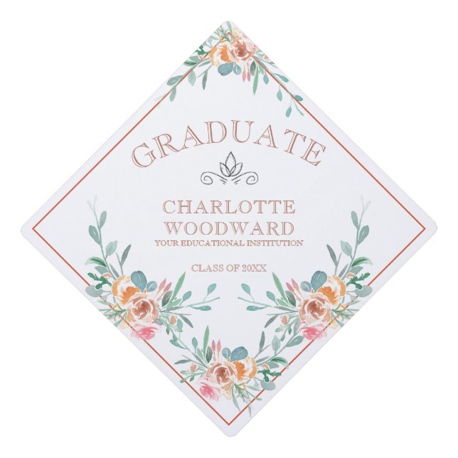 Graduation Watercolor Floral Graduation Cap Topper (Front)