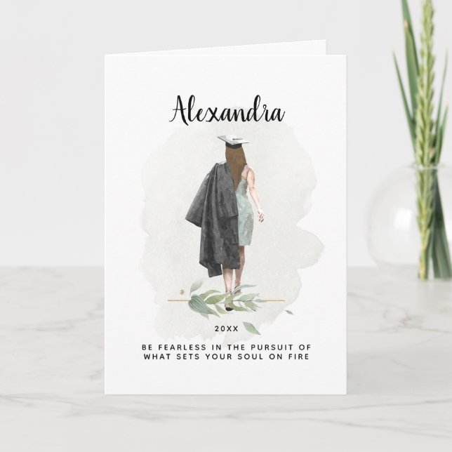 Graduation Watercolor Girl Foliage Inspirational Card (Front)