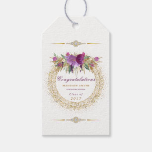 Graduation Watercolor Glitter Flower Gold Confetti Gift Tags