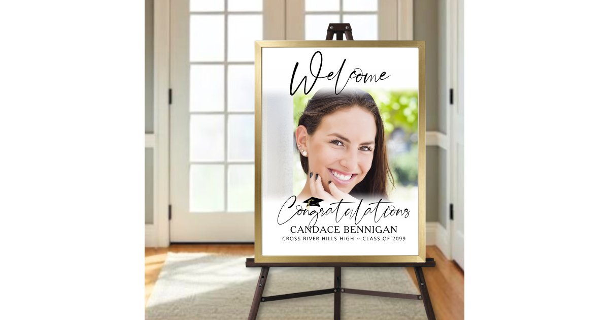 Graduation Welcome 1 Photo Script Congratulations Poster | Zazzle