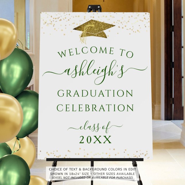 Graduation Welcome Green Gold Faux Glitter Cap Foam Board (Creator Uploaded)