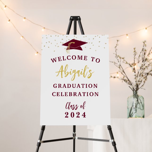 Graduation Welcome Maroon Cap Script Foam Board (In Situ (Stand))