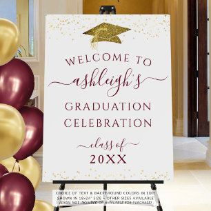 Graduation Welcome Maroon Gold Faux Glitter Cap Foam Board