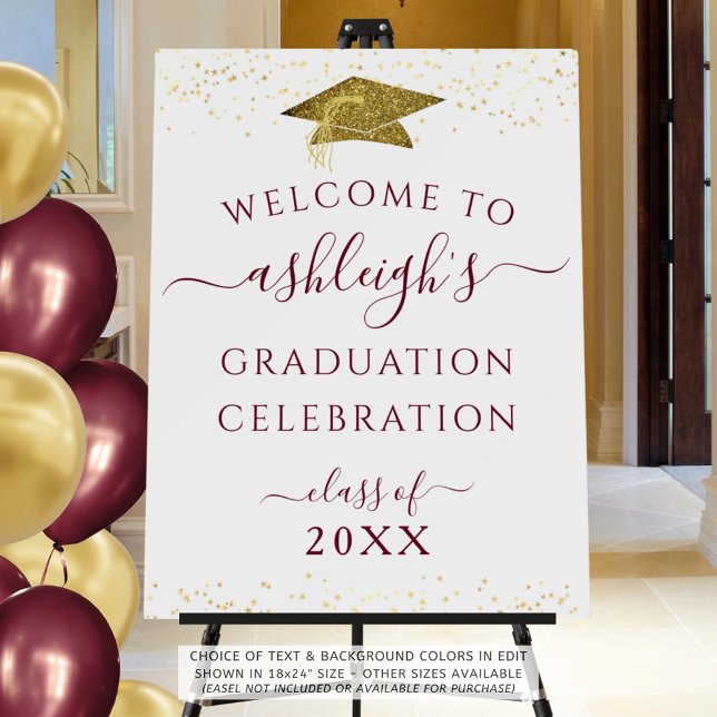 Graduation Welcome Maroon Gold Faux Glitter Cap Foam Board (Creator Uploaded)