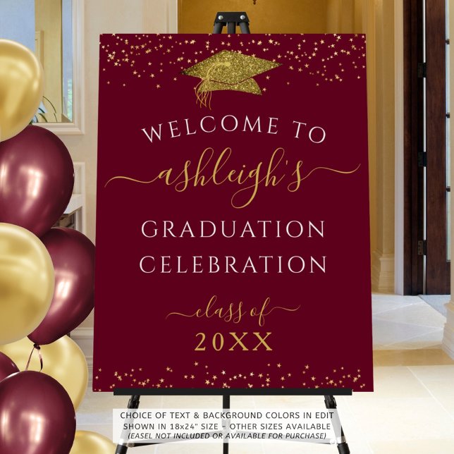 Graduation Welcome Maroon Gold Glitter Script Foam Board (Creator Uploaded)