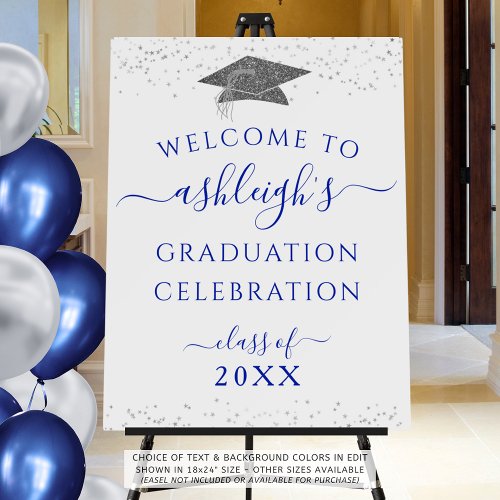 Graduation Welcome Sign Royal Blue Silver Glitter