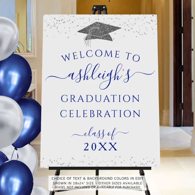 Graduation Welcome Sign Royal Blue Silver Glitter (Creator Uploaded)