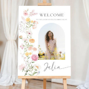 Graduation Welcome Sign with Photo, Floral Grad