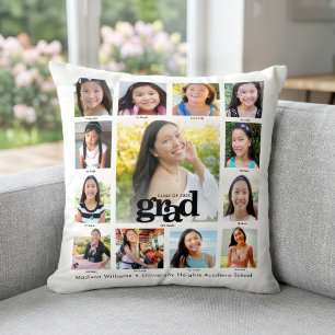 Graduation White Black K–12 Modern Photo Collage Throw Pillow