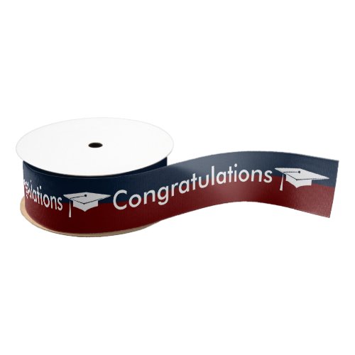 Graduation White Cap Red Blue School Colors Grosgrain Ribbon