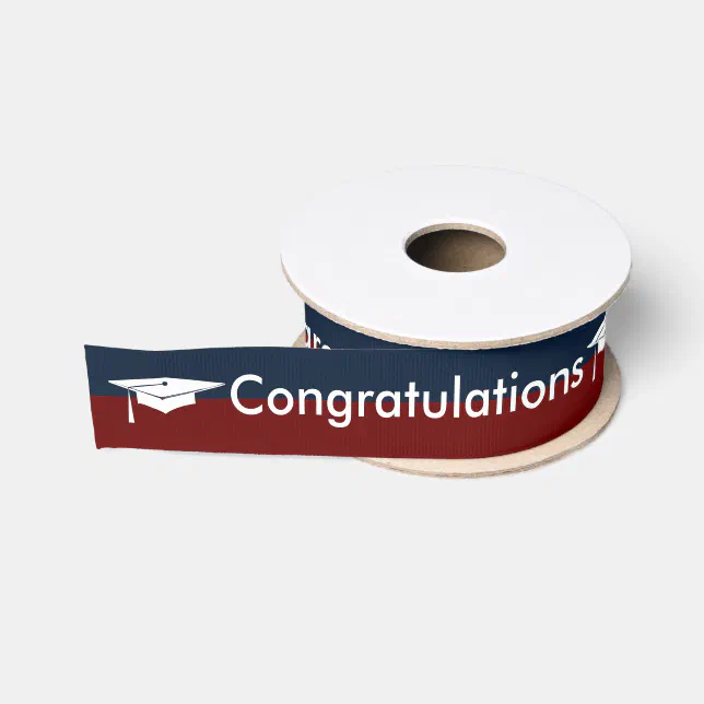 Graduation White Cap Red Blue School Colors Grosgrain Ribbon | Zazzle