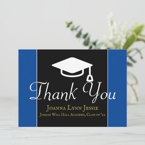 Graduation white Cap Thanks Script Maroon  Thank You Card