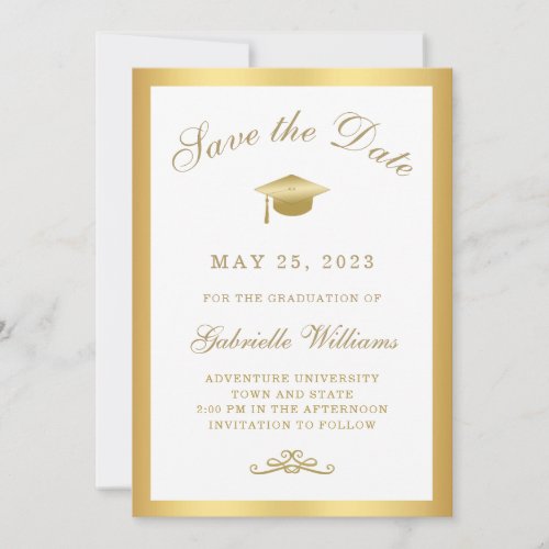Graduation White Gold Frame Save the Date Announcement