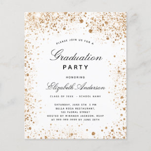 Graduation white gold glitter budget invitation flyer