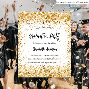 Graduation white gold glitter budget invitation flyer