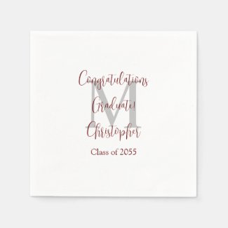 Graduation White Gray Burgundy Name Monogram 