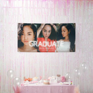 Graduation white neon multi photo modern party banner