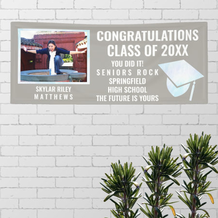 Graduation White Opal 1 Photo Congratulations Banner