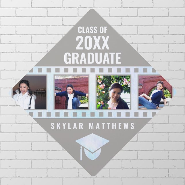Graduation White Opal Cool Film 4 Photo Collage Graduation Cap Topper (Creator Uploaded)