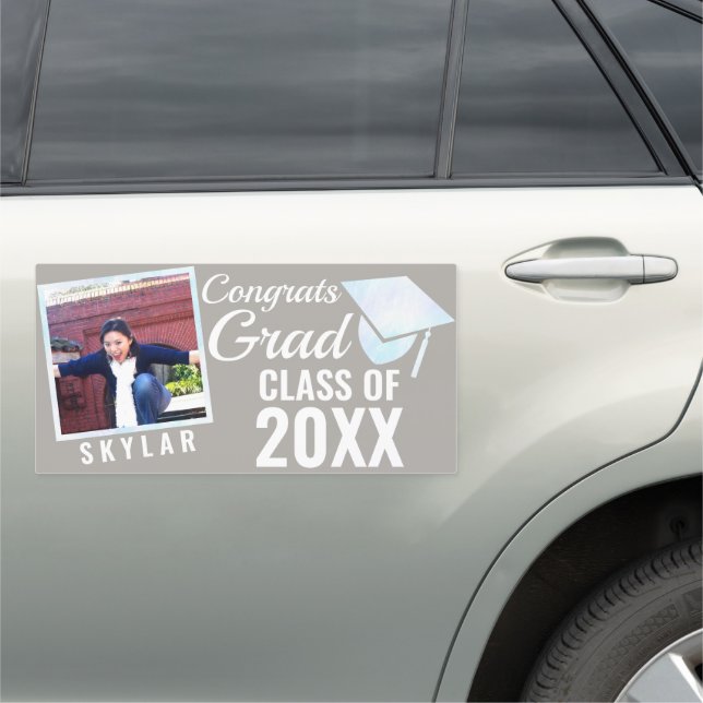 Graduation White Opal Drive By Parade 1 Photo Car Magnet (In Situ)